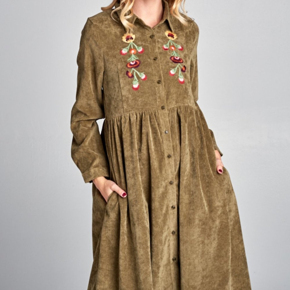 Corduroy Button Up Dress